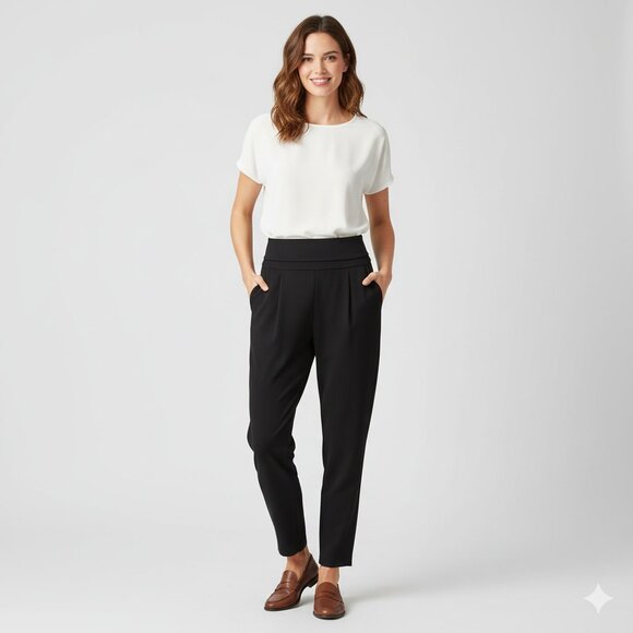 Aritzia Wilfred Tuxedo Pant High fold over Waist Straight Leg Trouser Black XS - Picture 1 of 12
